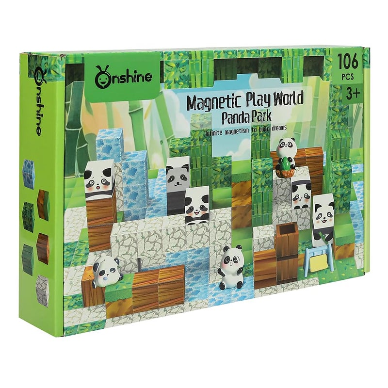 Knick Knack Magnetic Play World - Panda Park Building Blocks Set (106 Pieces) for Kids Ages 3+ - Image 1
